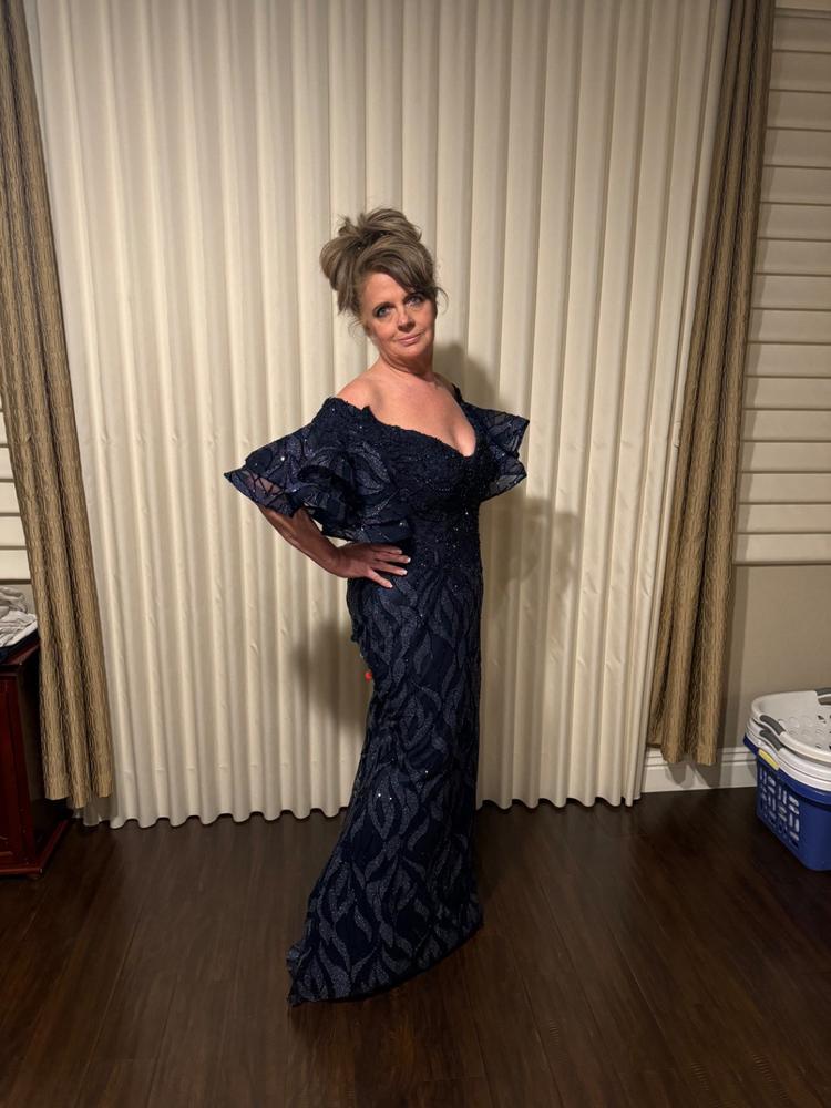 Lara 29190 - Off Shoulder Mermaid Beaded Gown with Tiered Sleeves - Customer Photo From Sandra Tomburo
