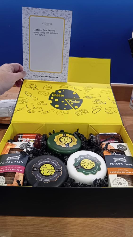 The Artisan Cheese Gift Box | 3 Cheeses, 2 Crackers & 1 Chutney - Customer Photo From Carol Roberts
