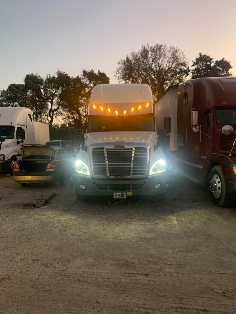 18 1/2” Visor V-Style Stainless Steel 8 Hidden Light Style ( V) fits Freightliner Cascadia - Customer Photo From J&m brothers trucking 