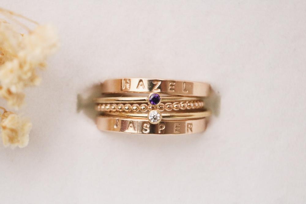 Set of 2 Gold Filled Name and Birthstone Rings - Customer Photo From Allene B