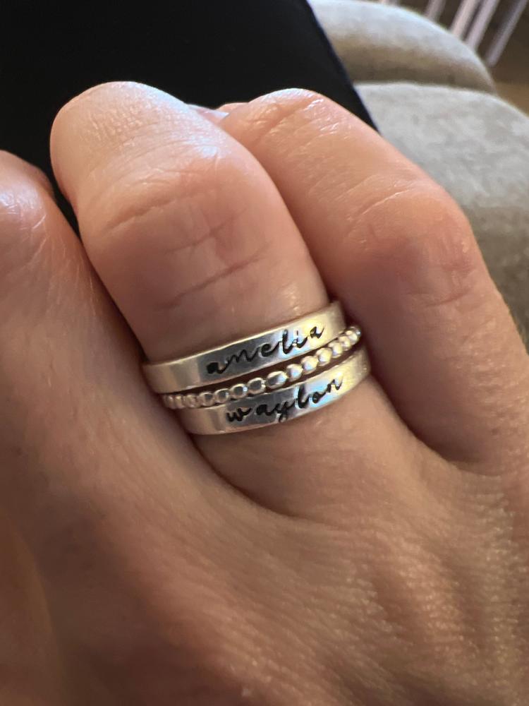 Set of 2 Sterling Silver Name Rings with 1 Spacer - Script Font - Customer Photo From Courtney S