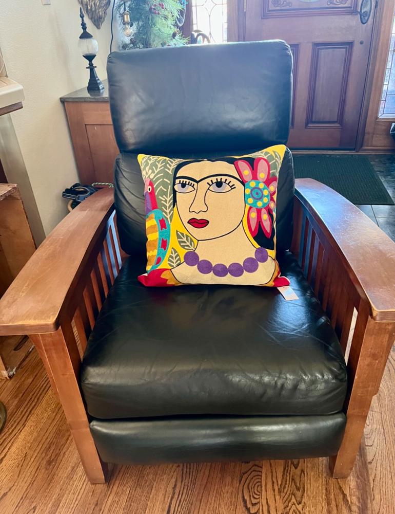 Frida Kahlo Flower & Parrot | Embroidered Pillow Cover - Customer Photo From Marcia Shank
