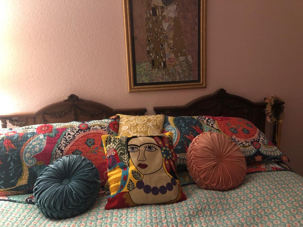 Frida Kahlo Flower & Parrot | Embroidered Pillow Cover - Customer Photo From Valerie m.