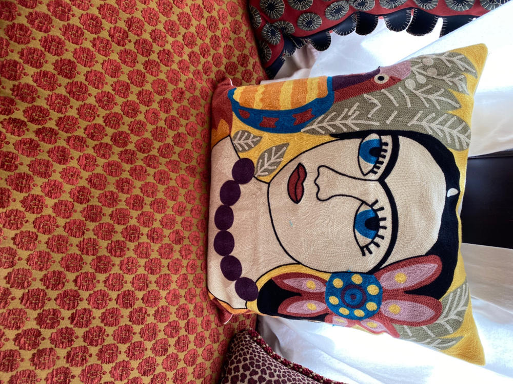 Frida Kahlo Flower & Parrot | Embroidered Pillow Cover - Customer Photo From georgia c.