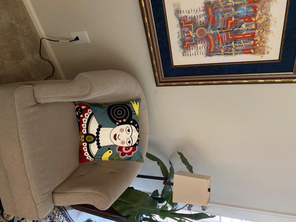 Frida Kahlo Self Portrait with Canary | Embroidered Throw Pillow Cover - Customer Photo From Susanna G.