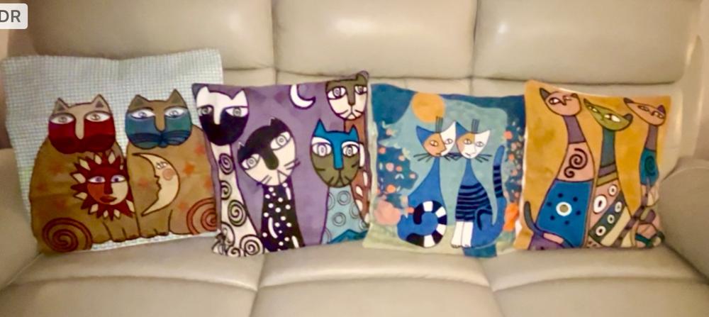 Sun & Moon Abstract Cats | Embroidered Pillow Cover - Customer Photo From Cynthia Medeiros