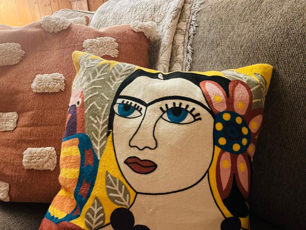 Frida & Cat Embroidered Pillow Cover - Customer Photo From Rachel J.
