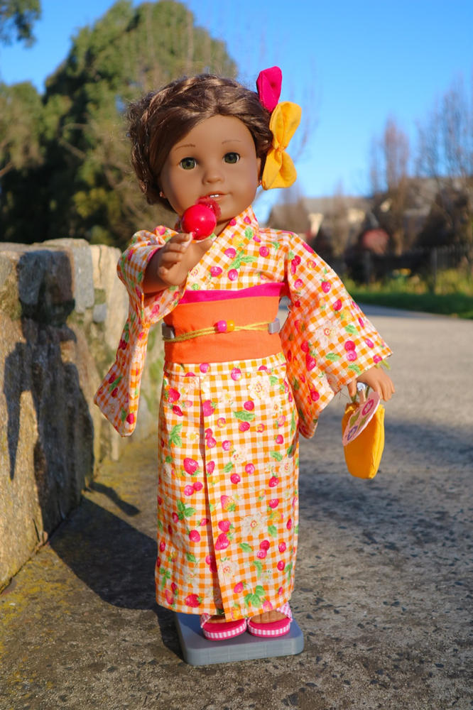 Japanese Kimono in Pink American Girl Doll not included. Pretty in Pink 18 Doll Clothes Blue & Yellow Floral Print with Sash/Obi