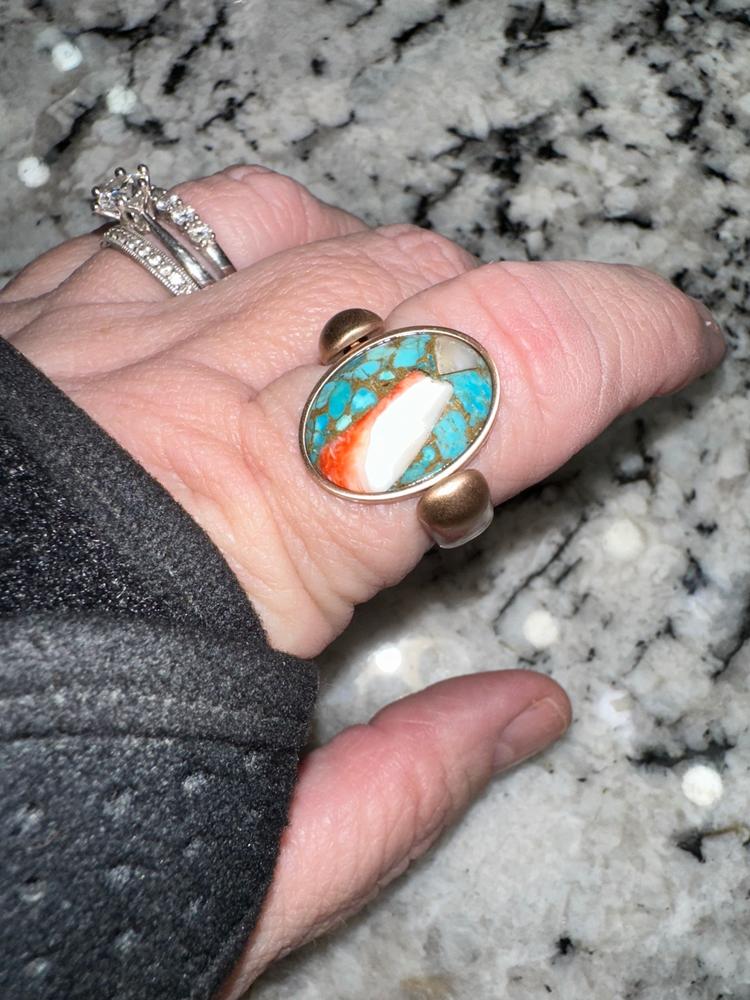 Rose Gold "Impression Sunrise" Mosaic Stone Oval Element - Customer Photo From Missy