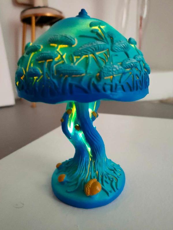 Whimsical Mushroom Garden Stained Glass Lamp - Customer Photo From H***r