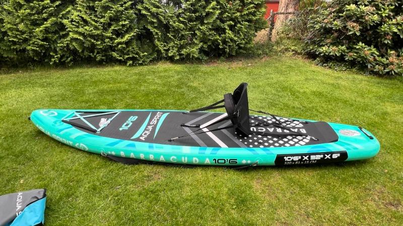 AQUA SPIRIT Barracuda SUP Board Set, Aufblasbares Stand-Up Paddle Board Set 6 Zoll dick mit Kajaksitz, verstellbarem Paddel, Tragetasche und Sicherheitsleine, Komplettes Zubehör, 3 Jahre Garantie - Customer Photo From Angi��️