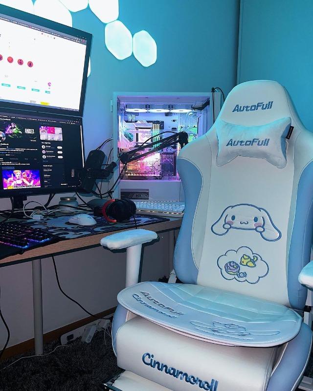 AutoFull Cinnamoroll Gaming Chair High Back Ergonomic Office Desk Computer  Chair with Lumbar Support, Racing Style PU Leather Task Chair with