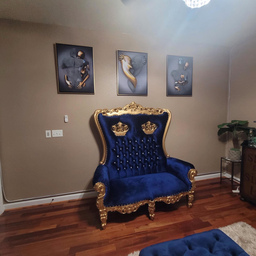 "Crown Tiffany" Love Seat Throne Chair - Blue / Gold - Customer Photo From Calton Stevens