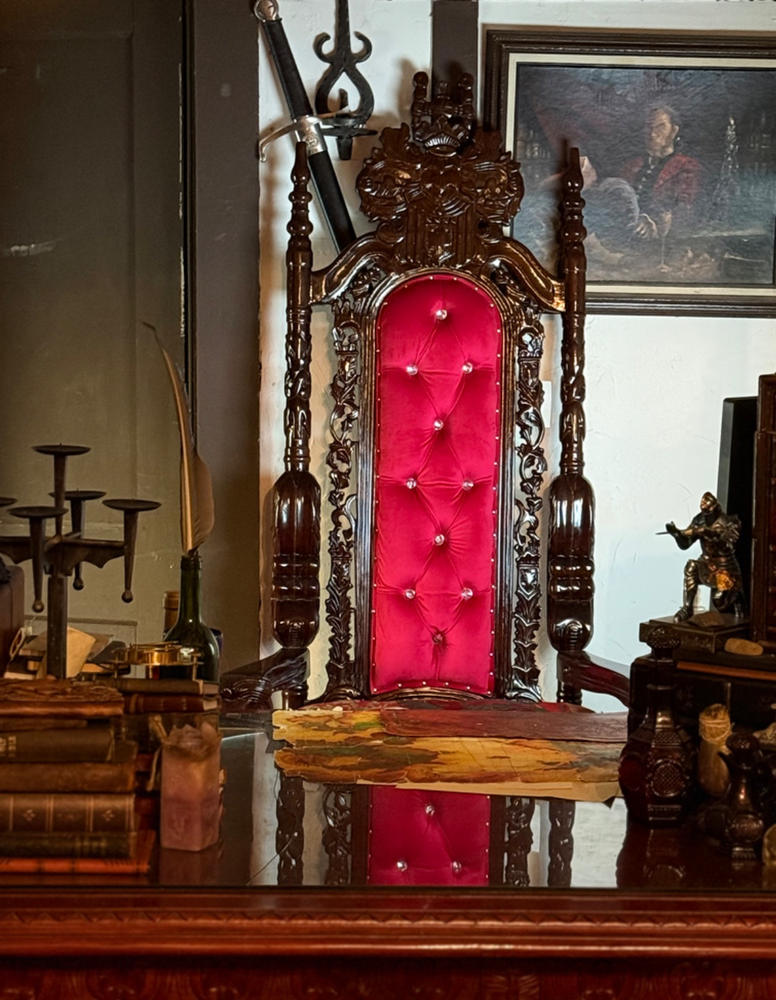 "King David" Lion Throne Chair - Red Velvet / Brown - Customer Photo From James Sacajawea)