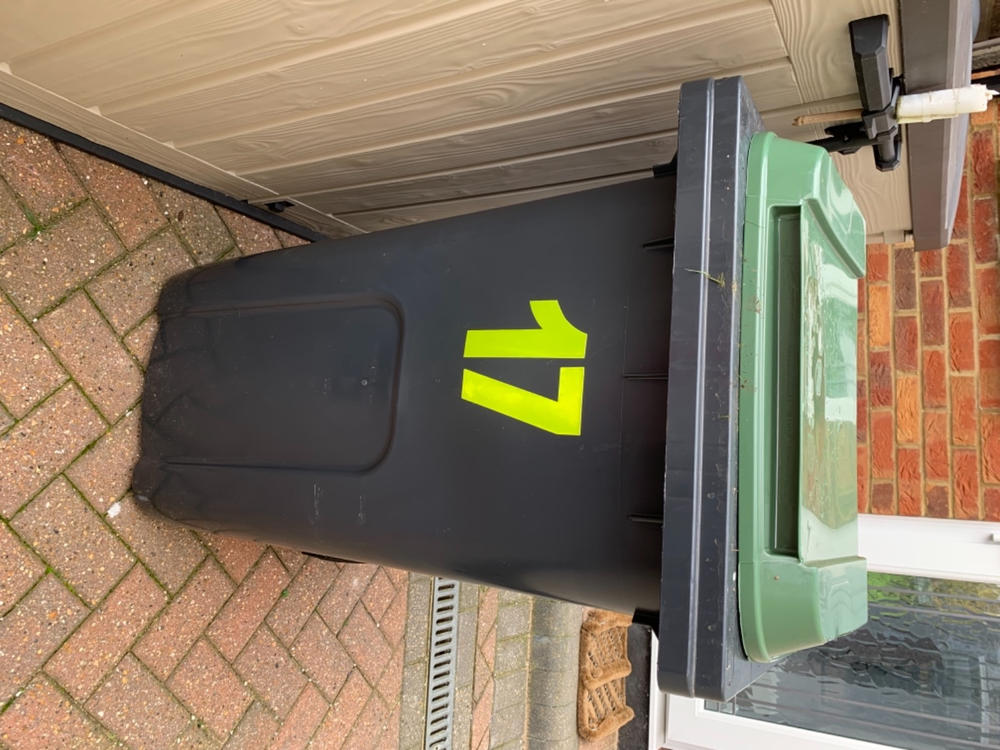 High Visibility Light Reflective Yellow 17cm Wheelie Bin Number - Customer Photo From Anonymous