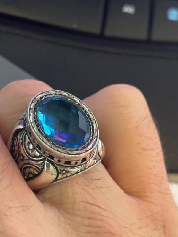 Aqua Marina Stone Men's Silver Ring