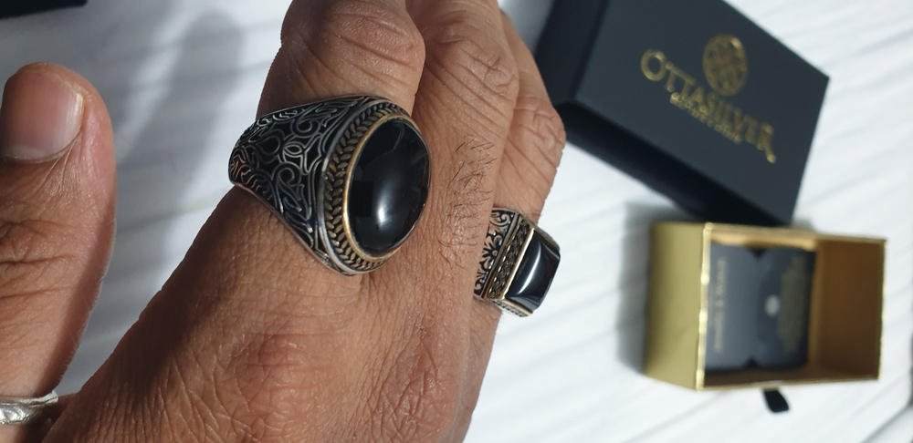 Black Onyx Men's Silver Ring