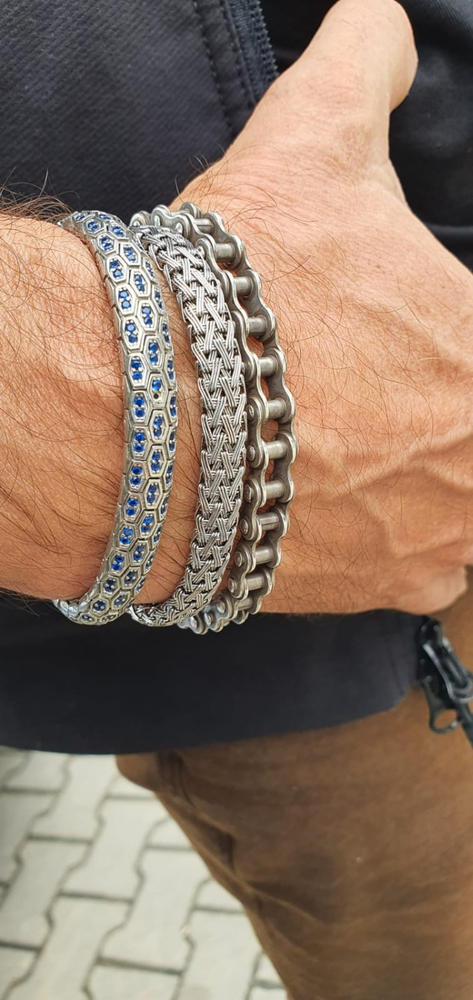 Silver Python Design in Silver Bracelet with Double Blue CZ