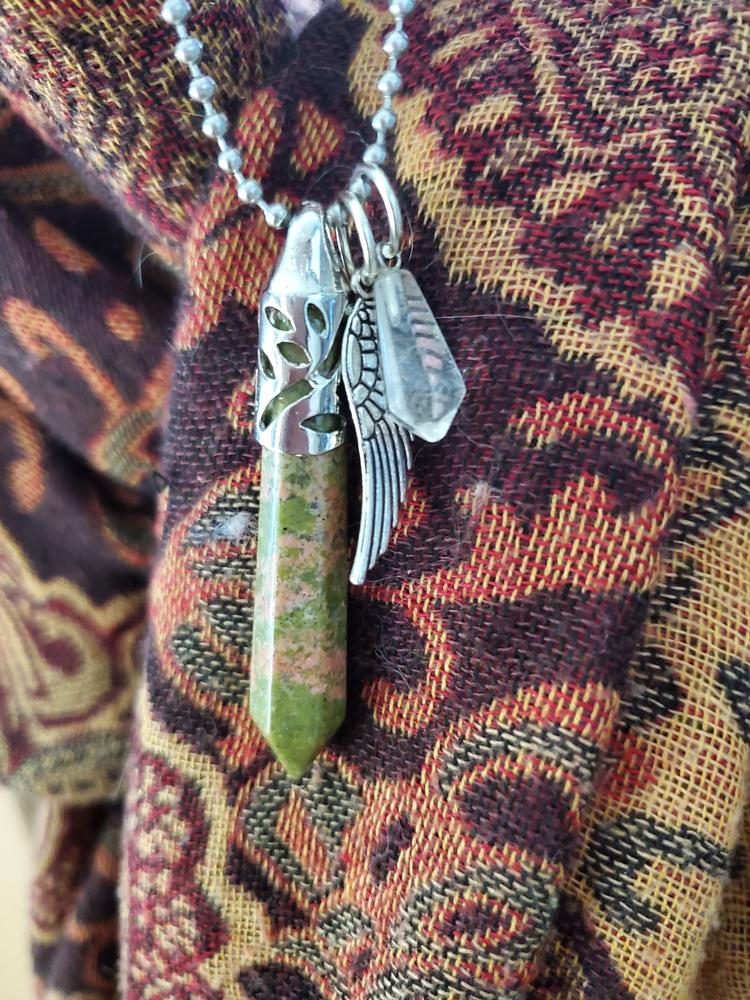 Unakite Guardian Stones Necklace - Large Point - Customer Photo From Annie