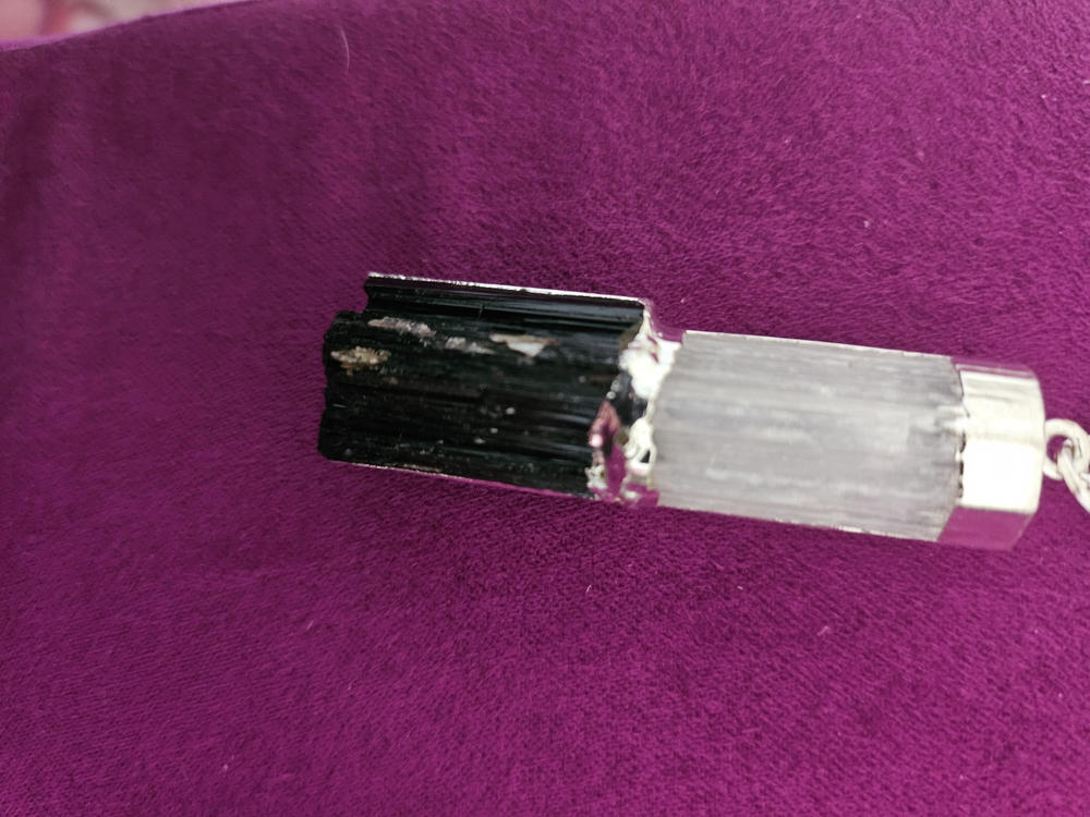 Selenite and Black Tourmaline Necklace - Customer Photo From Diane W.