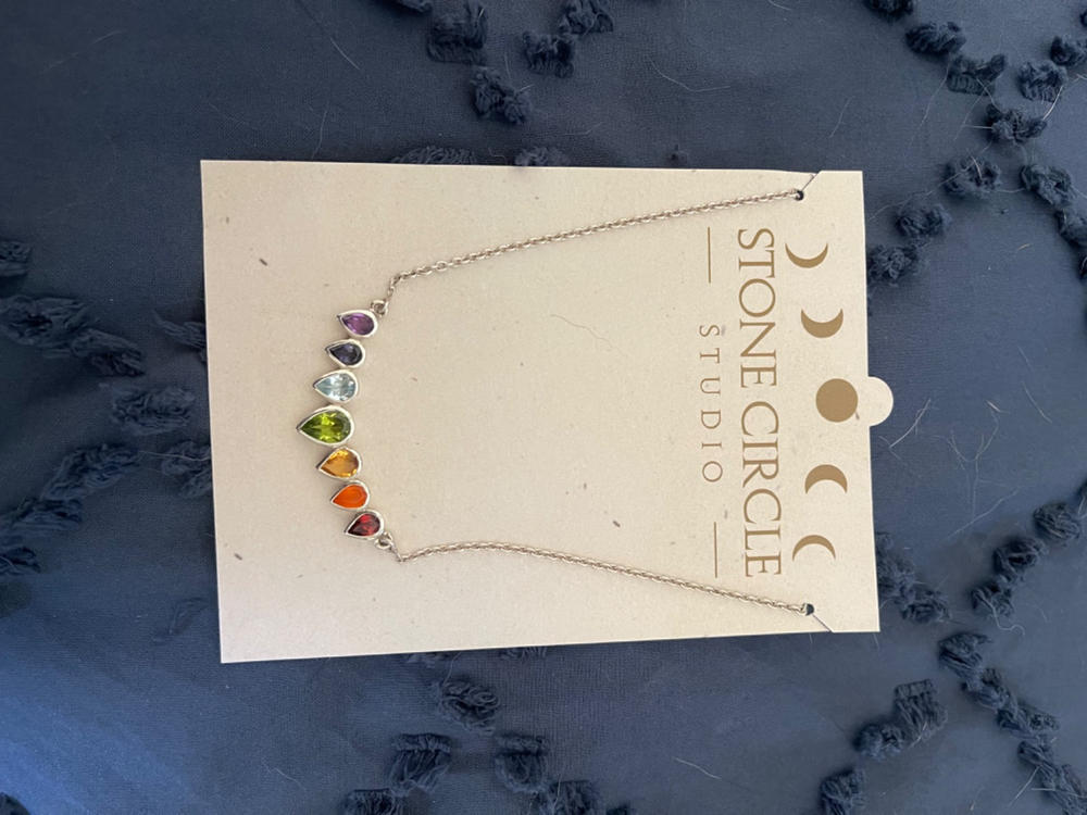 Chakra Faceted Teardrop Pendant - Sterling Silver - Customer Photo From Debra V.