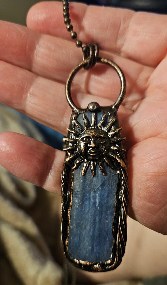 Kyanite Sun Necklace - Bronze - Customer Photo From Sue Keefe