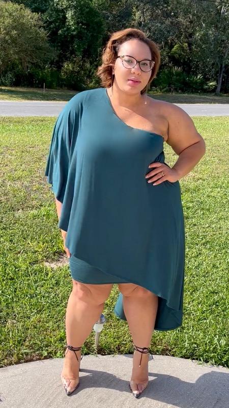 Women's Plus Size Asymmetric Draped Dress - Hunter Green - Curvy Sense Women's Plus Size Asymmetric Draped Dress - Hunter Green - Curvy Sense