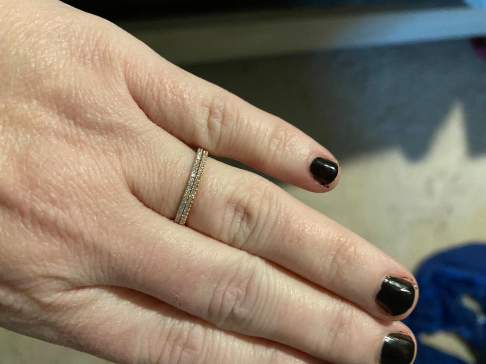 14K Ultra Thin 1MM Micro Pave Diamond Eternity Wedding Band FERKOS FJ