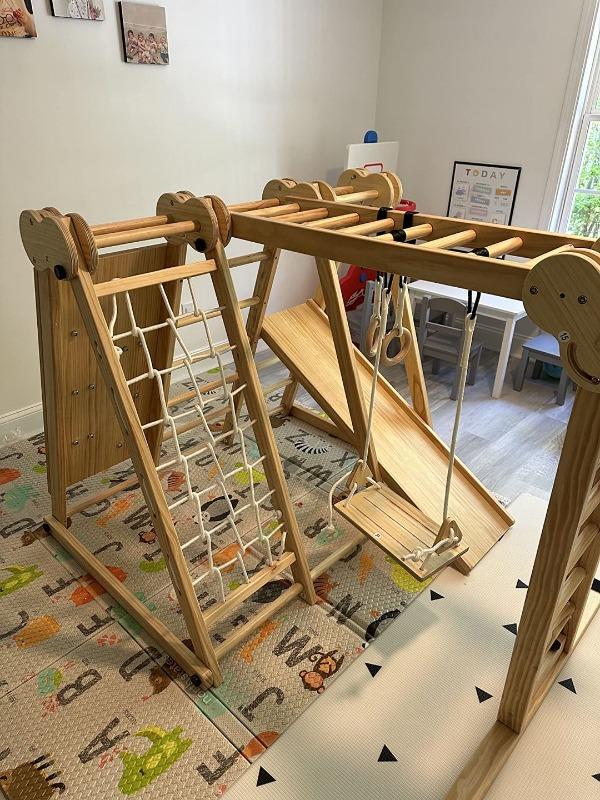 Chestnut - Outdoor and Indoor 8-in-1 Jungle Gym for Toddlers Playset - Customer Photo From Lauralaura
