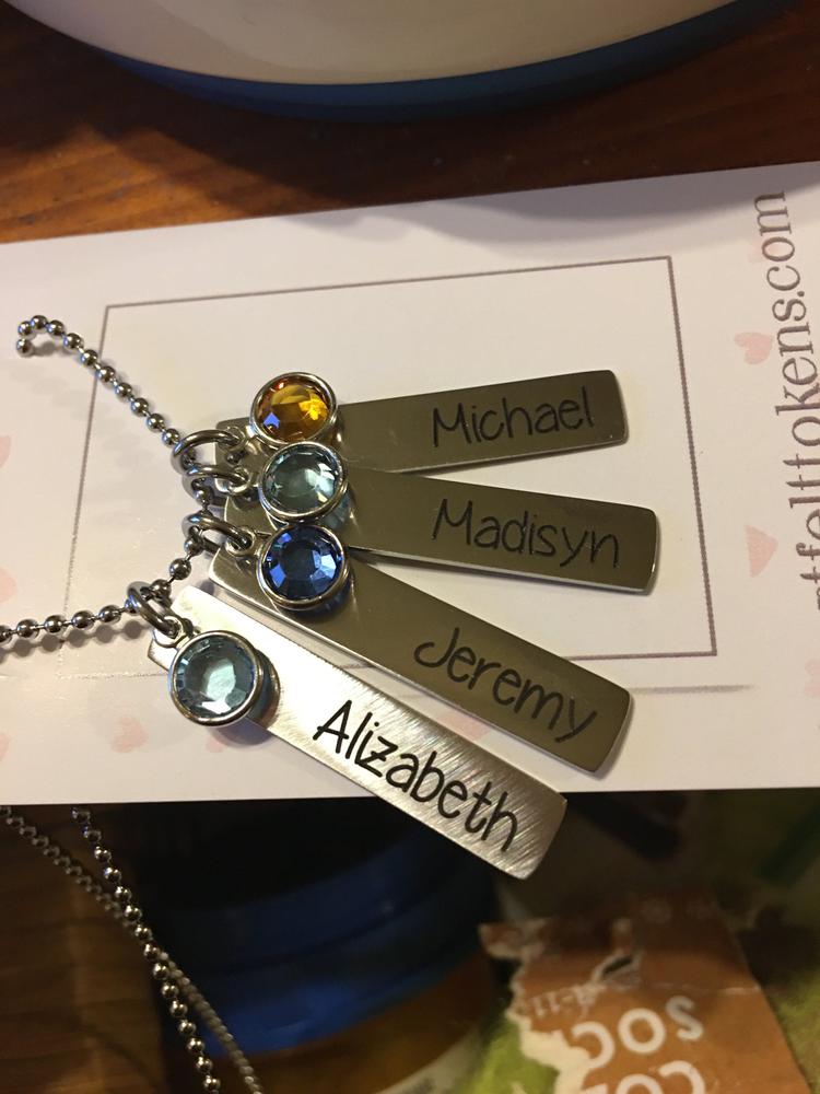 Personalized Name Tags with Birthstones - Customer Photo From Helen Lindgren