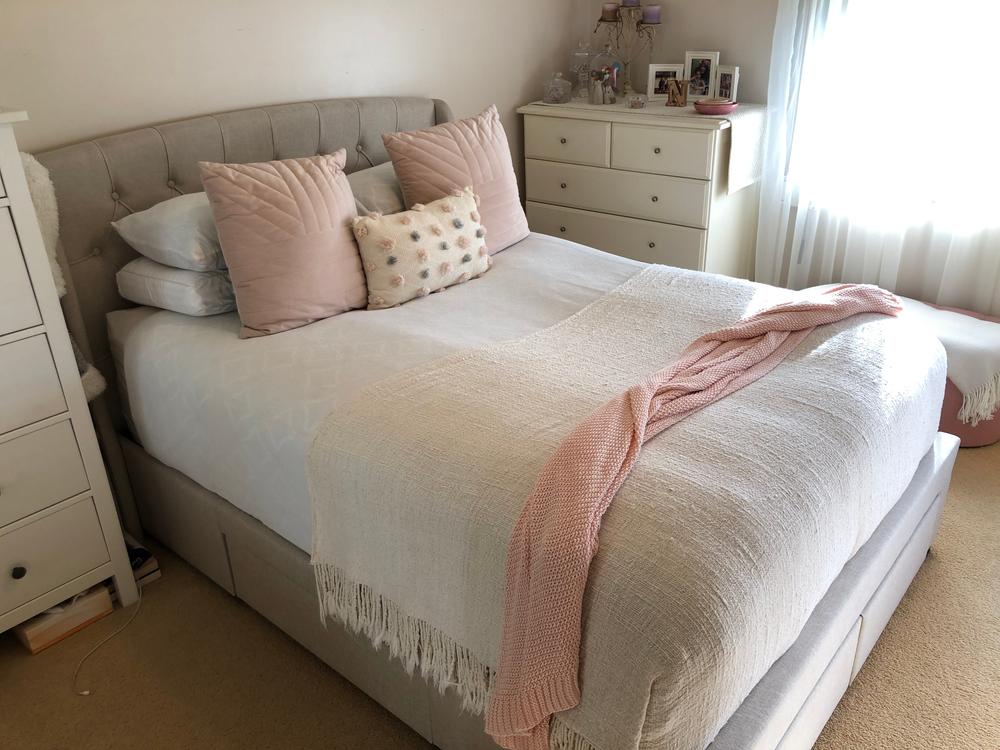 Audrey Beige White Oak Drawer Bed Frame - Customer Photo From Natalie 