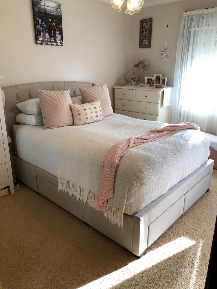 Audrey Beige White Oak Drawer Bed Frame - Customer Photo From Natalie 