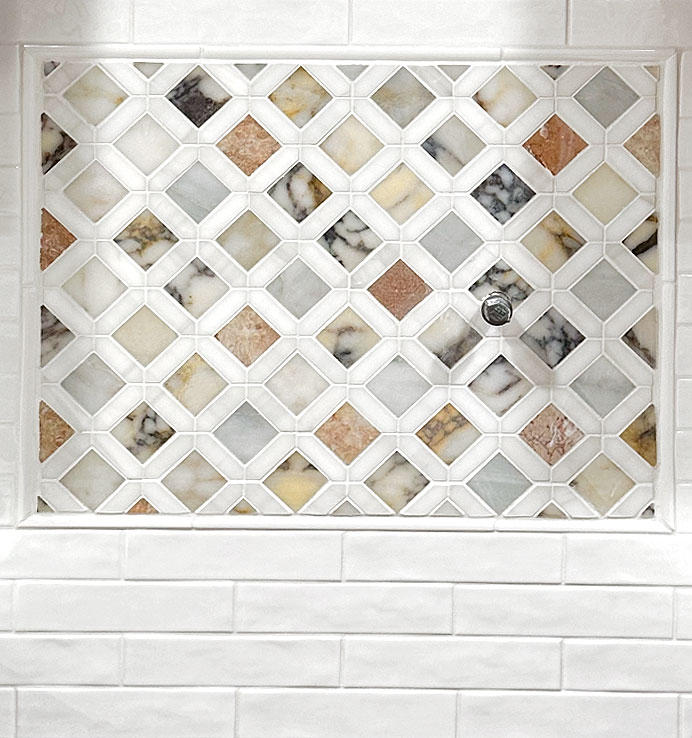 Multi Color Marble Diamond Backsplash Tile - BA6313 - Customer Photo From Daniel Miranda