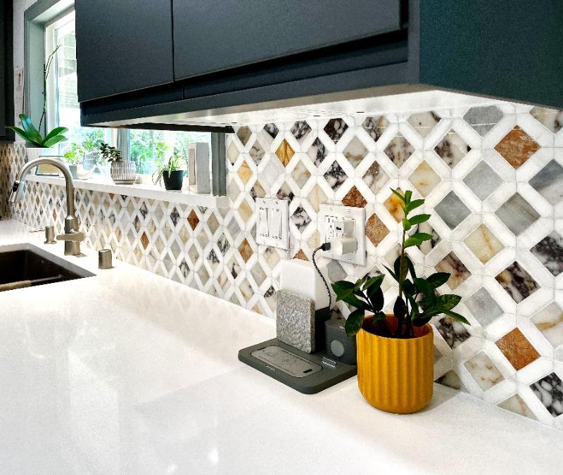Multi Color Marble Diamond Backsplash Tile - BA6313 - Customer Photo From T Maier