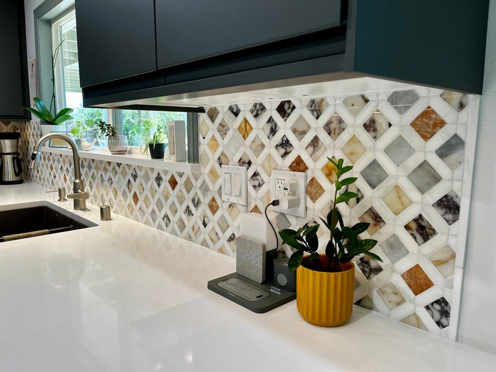 Multi Color Marble Diamond Backsplash Tile - BA6313 - Customer Photo From T Maier