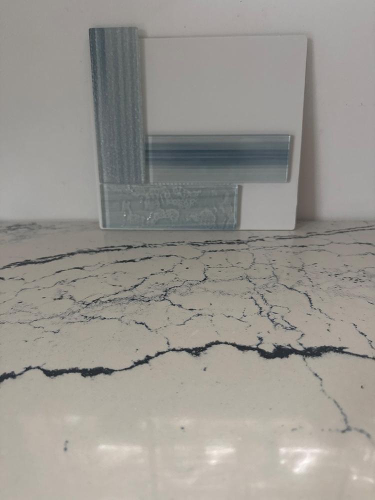 Blue Textured Glass Herringbone Mosaic Tile - BA5507 LOT-A - Customer Photo From Machelle Stone