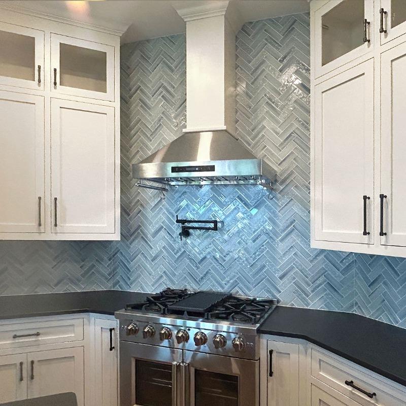 Blue Textured Glass Herringbone Mosaic Tile - BA5507 LOT-A - Customer Photo From Jeanette Nargi