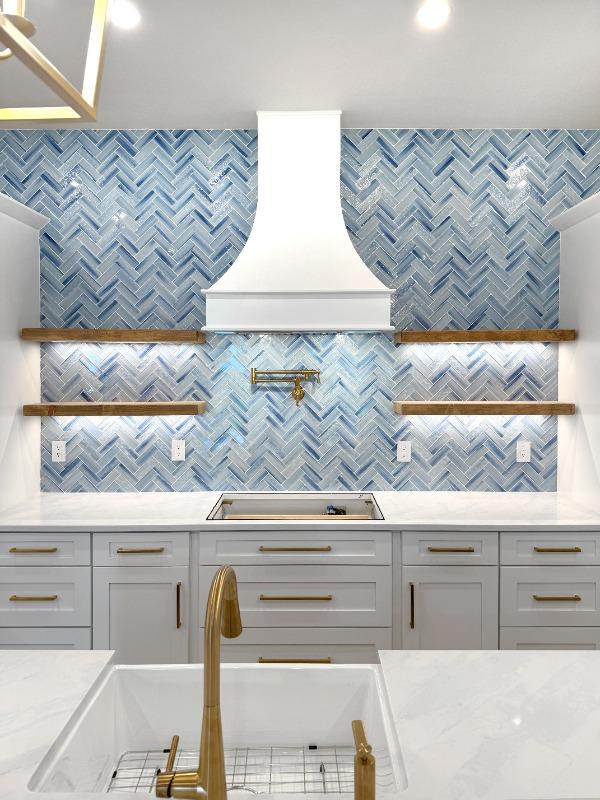 Blue Textured Glass Herringbone Mosaic Tile - BA5507 LOT-A - Customer Photo From Bill Emerson 