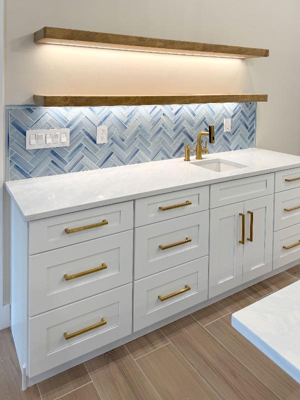 Blue Textured Glass Herringbone Mosaic Tile - BA5507 LOT-A - Customer Photo From Bill Emerson 
