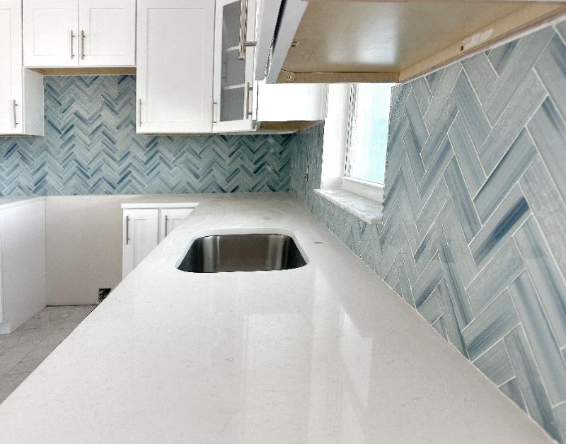 Blue Textured Glass Herringbone Mosaic Tile - BA5507 LOT-A - Customer Photo From Elijah Sizemore