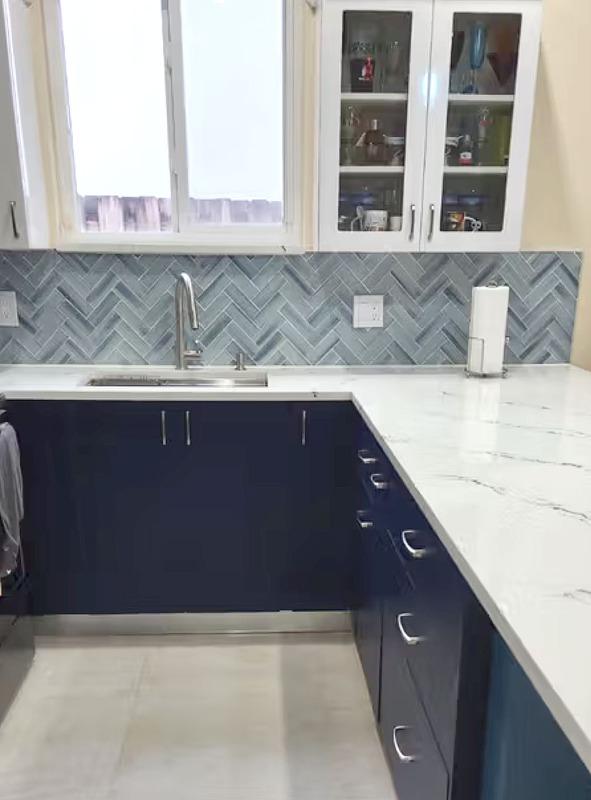 Blue Textured Glass Herringbone Mosaic Tile - BA5507 LOT-A - Customer Photo From Julio Barreiro