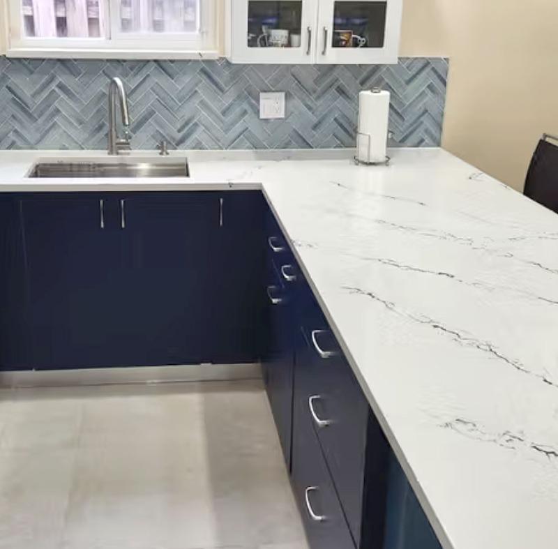 Blue Textured Glass Herringbone Mosaic Tile - BA5507 LOT-A - Customer Photo From Julio Barreiro
