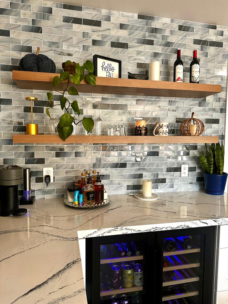Blue Gray Glass With Sparkle Design Subway Backsplash Tile - BA8010 - Customer Photo From Kacy