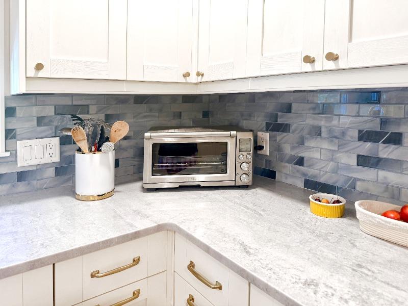 Blue Gray Glass With Sparkle Design Subway Backsplash Tile - BA8010 - Customer Photo From Loriann Chevremont