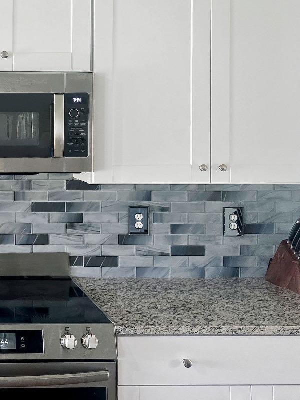 Blue Gray Glass With Sparkle Design Subway Backsplash Tile - BA8010 - Customer Photo From Rick STARCHER