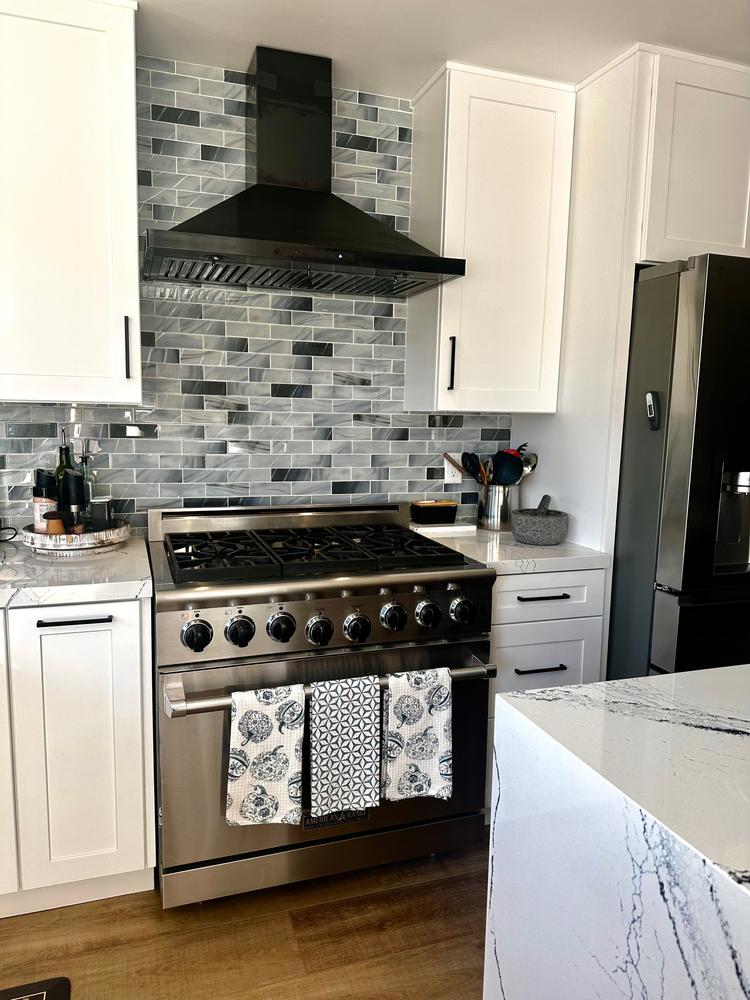 Blue Gray Glass With Sparkle Design Subway Backsplash Tile - BA8010 - Customer Photo From Kacy