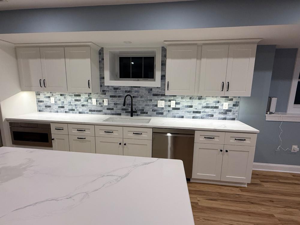 Blue Gray Glass With Sparkle Design Subway Backsplash Tile - BA8010 - Customer Photo From Melissa Glavin