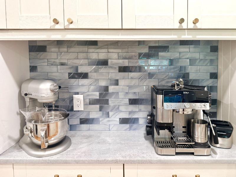 Blue Gray Glass With Sparkle Design Subway Backsplash Tile - BA8010 - Customer Photo From Loriann Chevremont