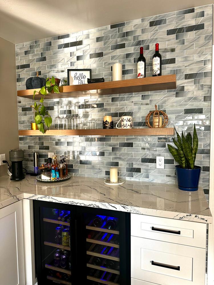Blue Gray Glass With Sparkle Design Subway Backsplash Tile - BA8010 - Customer Photo From Kacy