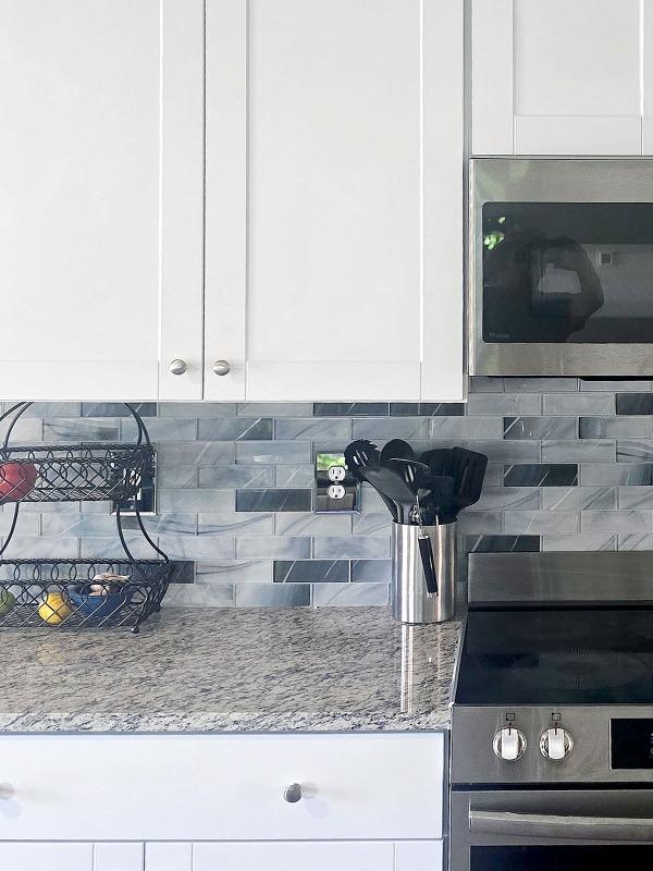 Blue Gray Glass With Sparkle Design Subway Backsplash Tile - BA8010 - Customer Photo From Rick STARCHER